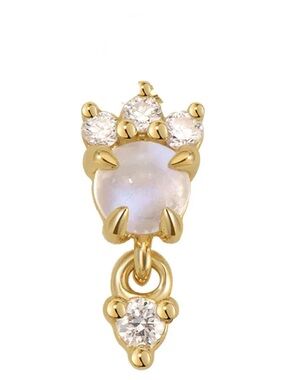 14K Solid yellow Gold Moonstone Crown
 Moissanite Drop stud